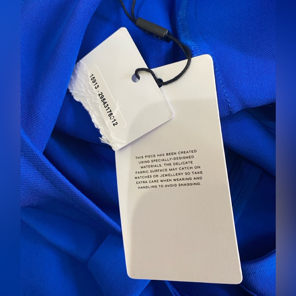 🆕REISS Libby Cobalt Blue Mock Neck Fit & Flare Asymmetrical Hem Midi Dress 8 - Picture 7 of 15